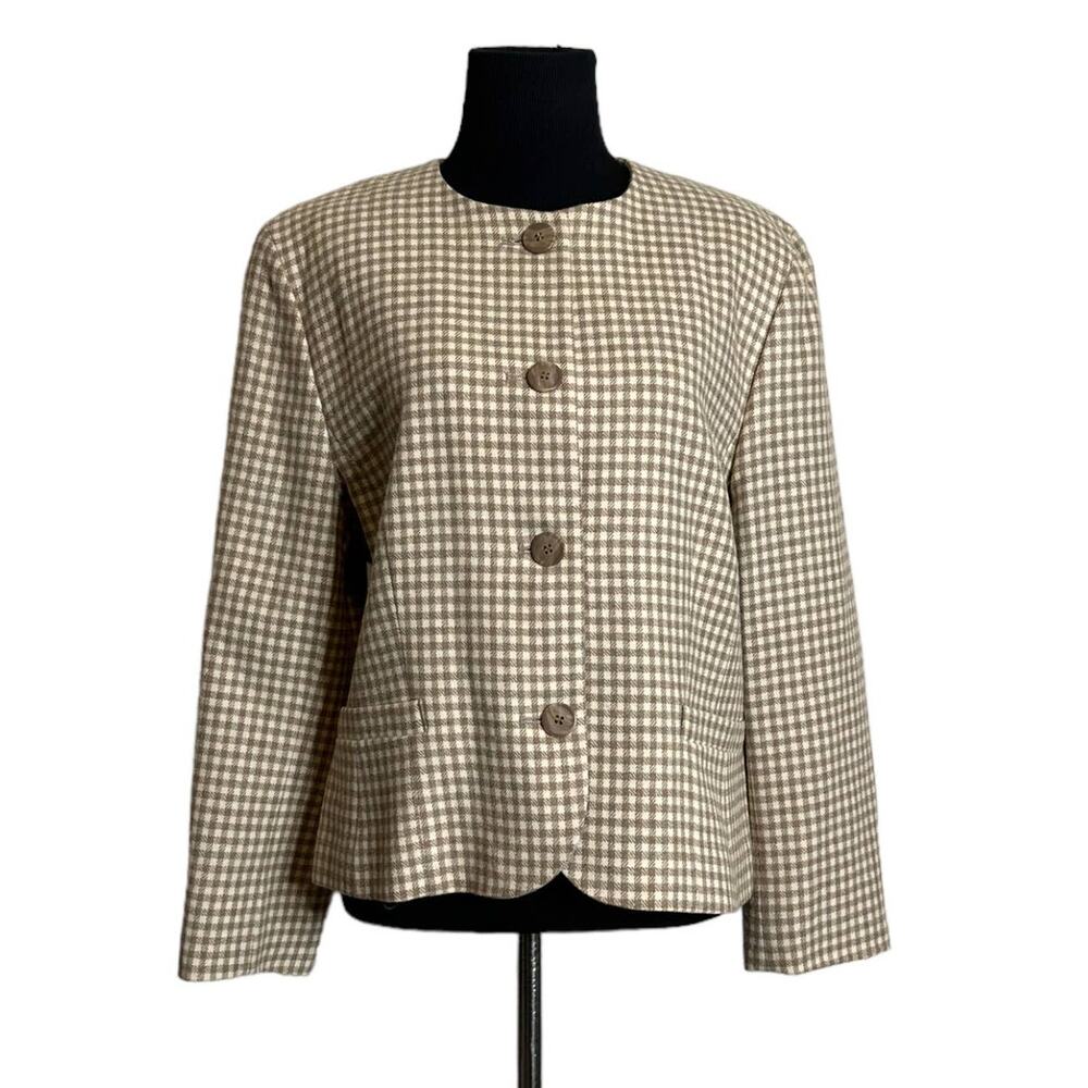 Pendleton vintage beige gingham wool button blazer size P14